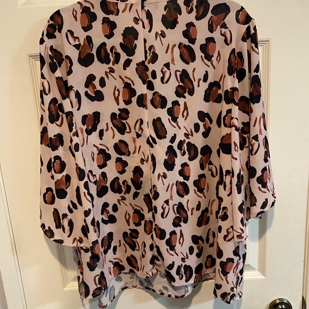 Eloquii Leopard Print Tie-Neck Blouse in Pink and Brown - Picture 4 of 4